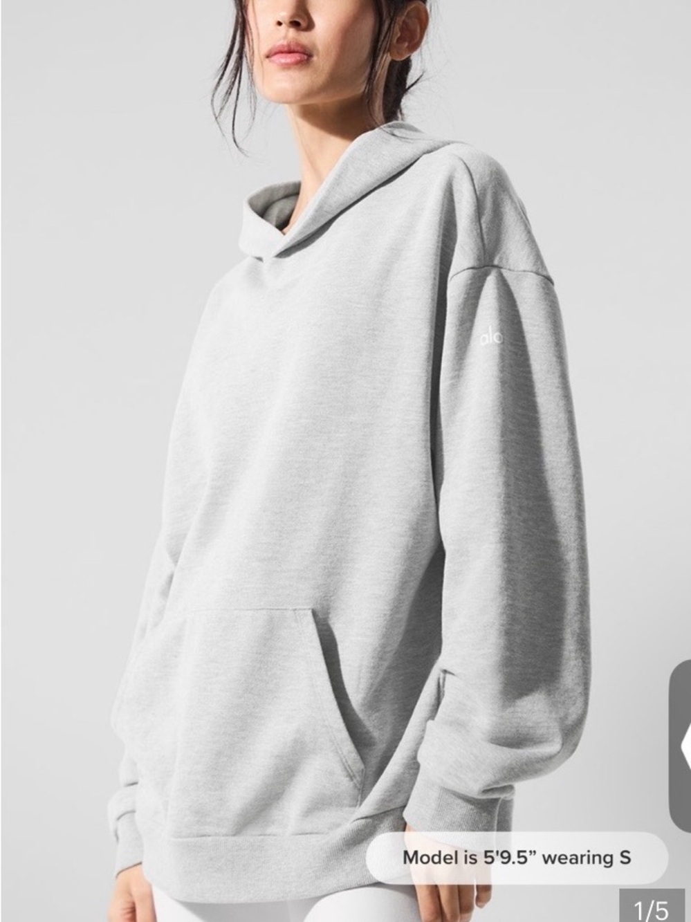 ALO Yoga Gray Hoodie with Hood and Tag Detail